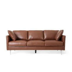 Brockbank Modern Faux Leather 3 Seater Sofa With Pillows - Christopher Knight Home -Lush Living Store GUEST 112d594c 0a67 4e55 9bc1 d41a0cbe3482