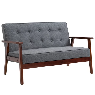 HOMCOM Modern Upholstered 2-Seat Loveseat Sofa With Linen-Touch Fabric And Rubberwood Legs, Gray 5 HOMCOM Modern Upholstered 2-Seat Loveseat Sofa With Linen-Touch Fabric And Rubberwood Legs, Gray - Image 3