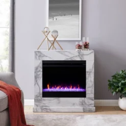 Dridun Faux Marble Fireplace White/Gray - Aiden Lane 36 Dridun Faux Marble Fireplace White/Gray - Aiden Lane -Lush Living Store GUEST 129a9092 ac47 4b3e 9039 f12ed433780a