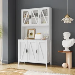 Large Freestanding Storage Cabinet With Glass Doors, Drawers And Open Shelves - ModernLuxe -Lush Living Store GUEST 13865664 af78 419d ab1d e5a0c7ccfbb7