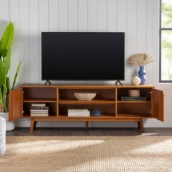 Solid Wood Mid-Century Modern TV Stand For TVs Up To 80" - Saracina Home -Lush Living Store GUEST 13d172c2 7522 436c b47e 043357d4492b