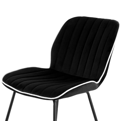 Elama 2 Piece Velvet Tufted Chair In Black With Black Metal Legs 6 Elama 2 Piece Velvet Tufted Chair In Black With Black Metal Legs - Image 4