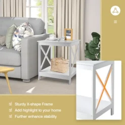 Tangkula Set Of 2 Accent End Table 2-Tier Sofa Side Table Nightstand W/ X-Shaped Frame White -Lush Living Store GUEST 14782b91 f1ac 47a4 8c66 087cfe6a87b3