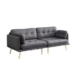 3-Seater Cotton And Linen Upholstered Sofa With Gold Metal Legs - ModernLuxe -Lush Living Store GUEST 14883346 6f89 4871 b1f3 52b8346f0beb