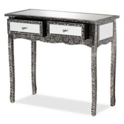 Wycliff Metal And Mirrored Glass 2 Drawer Console Table Dark Gray/Silver - Baxton Studio -Lush Living Store GUEST 14a40fee 9fc6 48c3 beb9 4b38267b3188