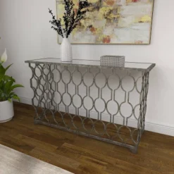 Contemporary Metal Pattern Console Table Silver - Olivia & May 27 Contemporary Metal Pattern Console Table Silver - Olivia & May -Lush Living Store GUEST 15828ab7 ae1c 468a 956b e59a2e3dbdfc