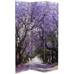 6" Double Sided Lavender Road Canvas Room Divider Purple - Oriental Furniture