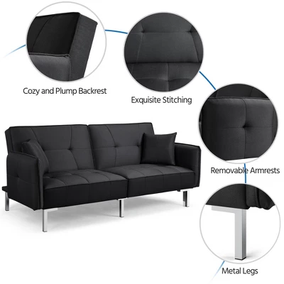 Yaheetech Fabric Futon Sofa Bed With Armrest Adjustable Backrest For Living Room 5 Yaheetech Fabric Futon Sofa Bed With Armrest Adjustable Backrest For Living Room - Image 3