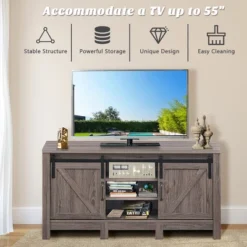 Costway TV Stand Sliding Barn Door Entertainment Center For TV's Up To 55'' With Storage -Lush Living Store GUEST 16d18d2c fc1e 474d 8f1f 40b04a876716
