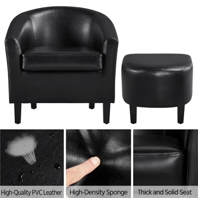 Yaheetech Faux Leather Accent Arm Chair Barrel Chair With Ottoman For Living Room 6 Yaheetech Faux Leather Accent Arm Chair Barrel Chair With Ottoman For Living Room - Image 4