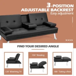 Costway Convertible Folding Futon Sofa Bed Leather W/Cup Holders&Armrests WhiteBlackBrown -Lush Living Store GUEST 17aa9e0d 7dfb 4869 a955 dc76d8a5657a