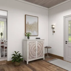 Rustic Wooden Cabinet With Carved Medallion Design Beige - Olivia & May -Lush Living Store GUEST 180175a1 d4a4 469a 98cb 700c8aaa7bd8