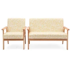 Tangkula 2 Piece Loveseat And Single Sofa Set Fabric Upholstered Couch & Accent Armchair White+Blue/Blue/Yellow Floral -Lush Living Store GUEST 18059de0 9f0f 4def 8513 6b452a928efa