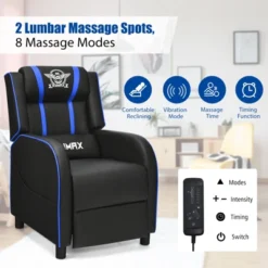 Tangkula PU Leather Gaming Recliner Chair Single Massage Lounge Sofa W/ Lumbar Cushion Blue -Lush Living Store GUEST 18968dd2 8c5b 42f8 afba d3f57213ca7a