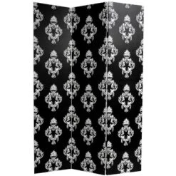 6" Double Sided Damask Canvas Room Divider Black/White - Oriental Furniture