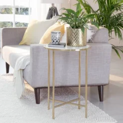 Elliott Marble Side Table White/Gold - Adore Decor