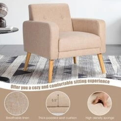 Costway Modern Accent Chair Upholstered Linen Armchair W/Rubber Wood Legs YellowBeigeGreyNavy 19 Costway Modern Accent Chair Upholstered Linen Armchair W/Rubber Wood Legs YellowBeigeGreyNavy -Lush Living Store GUEST 190ec8b7 5189 41c7 bcbd 083cfebf518e