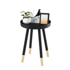 Hastings Home Round End Table – Wooden Stand With Tray Top, Black -Lush Living Store GUEST 193c85af caf5 4d63 9ea5 962b445f8442