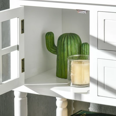 HOMCOM Vintage Console Table With 2 Drawers And Cabinets, Retro Sofa Table For Entryway, Living Room And Hallway, White 6 HOMCOM Vintage Console Table With 2 Drawers And Cabinets, Retro Sofa Table For Entryway, Living Room And Hallway, White - Image 4