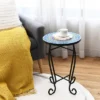 Costway Mosaic Side Table Accent Table Round Balcony Bistro End Table OrangeBlueNavy