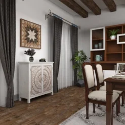 Rustic Wooden Cabinet With Carved Medallion Design Beige - Olivia & May -Lush Living Store GUEST 1c858086 dce4 4adb 8996 ea877f306f0c