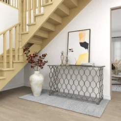 Contemporary Metal Pattern Console Table Silver - Olivia & May 33 Contemporary Metal Pattern Console Table Silver - Olivia & May -Lush Living Store GUEST 1cc59ac8 ddbb 4966 9c07 47efef26bff2