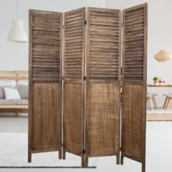 Rancho Shutter 4 Panel Room Divider With Folding Screen Room Partition Paulownia Wood Brown - Proman Products -Lush Living Store GUEST 1d4962bd 8f19 4e5a 9ad8 a63f51e749a3