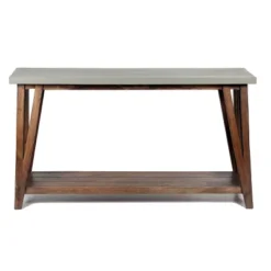 52" Brookside Console Media Table Concrete Coated Top And Wood Light Gray/Brown - Alaterre Furniture