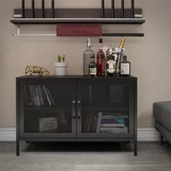 RealRooms Shadwick 2 Door Storage Cabinet-Mesh Metal Locker