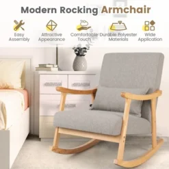 Costway Upholstered Rocking Chair With Pillow Rocking Armchair With Rubber Wood Frame Grey -Lush Living Store GUEST 1f4591e7 63b5 4535 96c9 6c4fc247307e