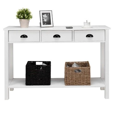 Costway 47" Console Table Hall Table Side Desk Accent Table Drawers Shelf Entryway White 7 Costway 47" Console Table Hall Table Side Desk Accent Table Drawers Shelf Entryway White - Image 5