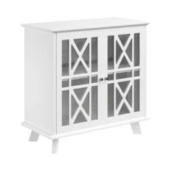 Buffet Cabinet With X-Pattern Doors – Entryway Table With Glass Display Cabinet For Kitchen, Bathroom Or Living Room Storage By Lavish Home (White) -Lush Living Store GUEST 1fe50181 a306 469c b3f7 1a9aa28d725c