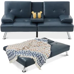 Best Choice Products Modern Faux Leather Convertible Futon Sofa W/ Removable Armrests, Metal Legs, 2 Cupholders -Lush Living Store GUEST 1ff9d19d f94b 49a8 95ca cdfb2f7e0039