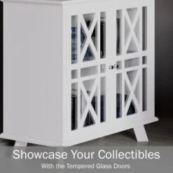 Buffet Cabinet With X-Pattern Doors – Entryway Table With Glass Display Cabinet For Kitchen, Bathroom Or Living Room Storage By Lavish Home (White) -Lush Living Store GUEST 200f20be 7ffa 4265 b4e1 6bf2f6854a9a