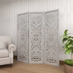 Farmhouse Wood Carved Room Divider Screen White - Olivia & May -Lush Living Store GUEST 20ae6469 0945 4cab b049 d3c70c6fe138