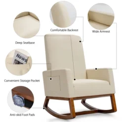 Costway Mid Century Retro Fabric Upholstered Rocking Chair Modern Armchair Beige -Lush Living Store GUEST 20bb8535 974d 4764 853d 56810fd65bae