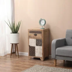 LuxenHome Wood Farmhouse 1-Drawer 1-Door Side Table With Storage. -Lush Living Store GUEST 20e1f433 d1fe 48fc 87d6 6870a727589f