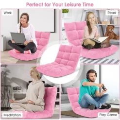 Costway Adjustable 14-Position Floor Chair Folding Lazy Gaming Sofa Chair Cushioned-Pink -Lush Living Store GUEST 20e85e46 e009 478c b863 f653a4e8c5c5