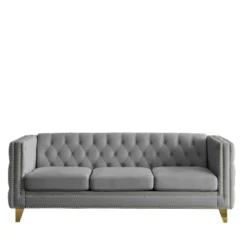 Living Room Modern Velvet Sofa With Button Tufted Square Arms And Metal Legs - ModernLuxe 21 Living Room Modern Velvet Sofa With Button Tufted Square Arms And Metal Legs - ModernLuxe -Lush Living Store GUEST 218ec738 8921 4306 a6e7 989407ddd22f