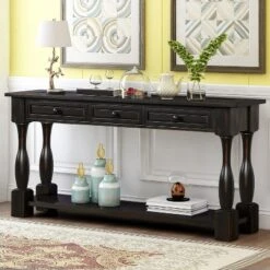 64"L Extra-thick Console Table With Drawers And Shelf-ModernLuxe -Lush Living Store GUEST 21993d71 fc87 4dd1 a1b3 0d7b80710268