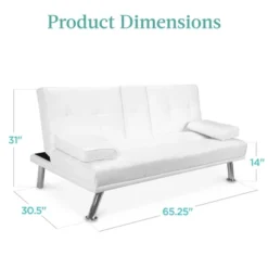 Best Choice Products Modern Faux Leather Convertible Futon Sofa W/ Removable Armrests, Metal Legs, 2 Cupholders - White -Lush Living Store GUEST 227928bd c391 4a27 a65b 64e8f77e7aa3