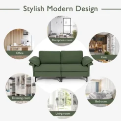 Costway Modern Loveseat Fabric 2-Seat Sofa Couch For Small Space W/Metal Legs Army -Lush Living Store GUEST 22f83336 3cd5 431d 93df 24ee6625bd7a