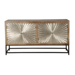 Gleaming 4 Door Credenza With Silver Doors Light Brown/Black - Treasure Trove Accents