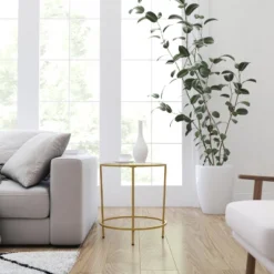 Merrick Lane End Table With Round Frame And Vertical Legs