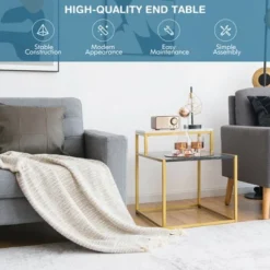 Costway 2 Tier End Side Table Metal Frame Nightstand With Storage Shelf Living Room -Lush Living Store GUEST 24c0988f e529 4071 9f65 bd7572b07368