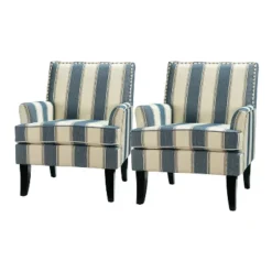 Set Of 2 Sara Upholstered Accent Arm Chair With Nail Head Trim | Karat Home-Stripe Red -Lush Living Store GUEST 2532ea70 41f6 4c21 bce8 1e1c23b92ab8