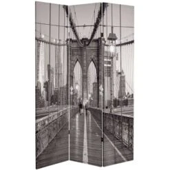 6" Double Sided New York Bridge Canvas Room Divider Gray - Oriental Furniture