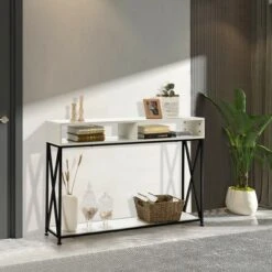 Costway Console Table With Open Shelf And Storage Compartments Steel Frame -Lush Living Store GUEST 2634874e 8fe8 4eaa 81ac fcaab463d741