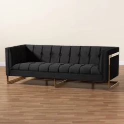 Ambra Velvet Upholstered And Button Tufted Sofa Black/Gold - Baxton Studio -Lush Living Store GUEST 269a8410 3143 4272 ae90 3193fe8a8e6f