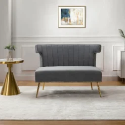 Cadmus 46" Modern Velvet Armless Loveseat With Channel-tufted Wingback For Living Room And Drawing Room| KARAT HOME -Lush Living Store GUEST 26b54f6d df61 4a09 991d 59f565528b4b